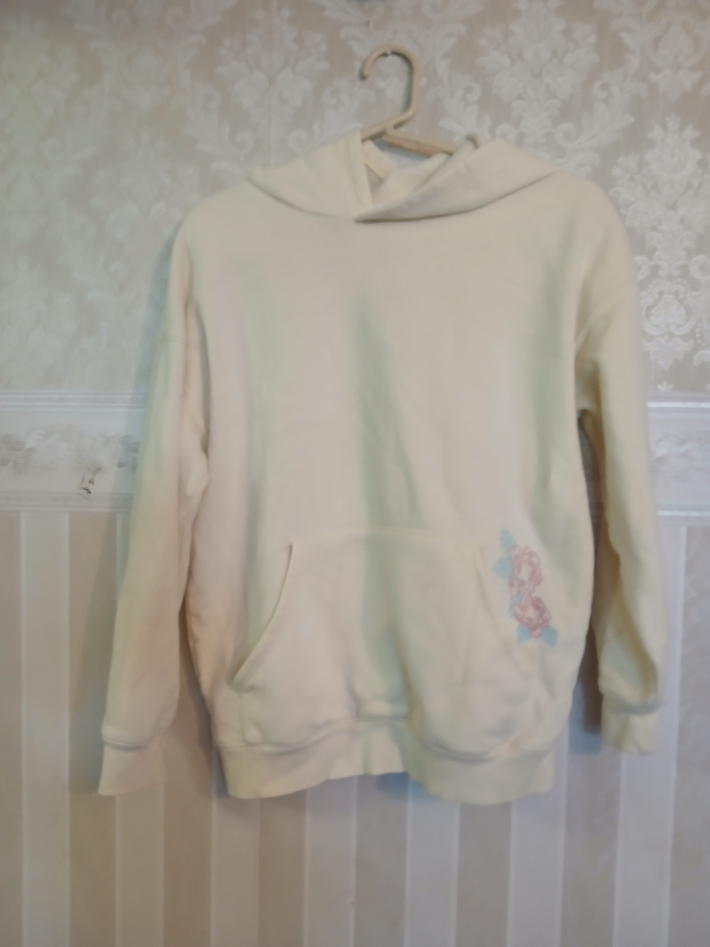Cream Pullover Hoodie Sweater with Front Pocket